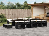 15 Piece Garden Dining Set with Cushions Black Poly Rattan 3211170