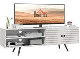 TV Stand with Cupboard, Open Shelves, Striped Doors, Wooden legs, White T3398P344513