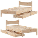 ZNTS Bed Frame with Drawers 90x190 cm Single Solid Wood Pine 3301926