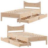 ZNTS Bed Frame with Drawers 90x190 cm Single Solid Wood Pine 3301926