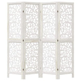 Room Divider 4 Panels White Solid Wood Paulownia 358737