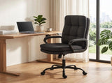 Double Padded Linen-Look Office Chair - Black T3398P550246