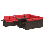 11 Piece Garden Sofa Set with Cushions Brown Poly Rattan Acacia 3326555