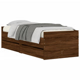 Bed Frame with Drawers without Mattress Brown Oak 100x200 cm 3207342