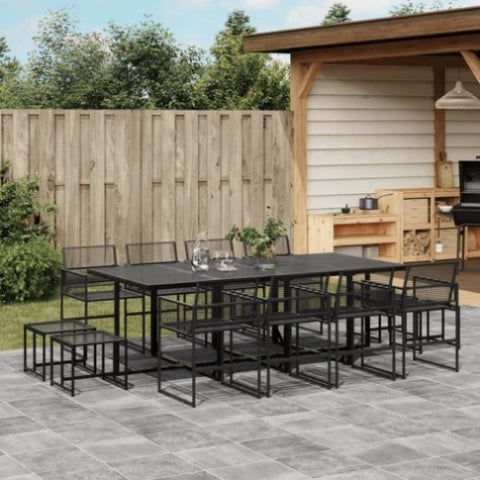 ZNTS 13 Piece Garden Dining Set Black Poly Rattan 3295055