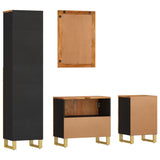 ZNTS 4 Piece Bathroom Cabinet Set Brown and Black Solid Wood Mango 3206291