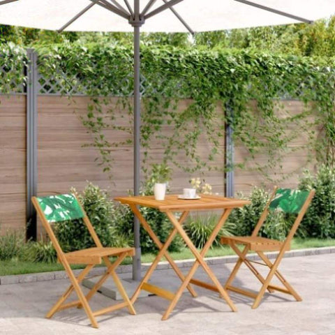 ZNTS 3 Piece Bistro Set Leaf Pattern Fabric and Solid Wood 3281872