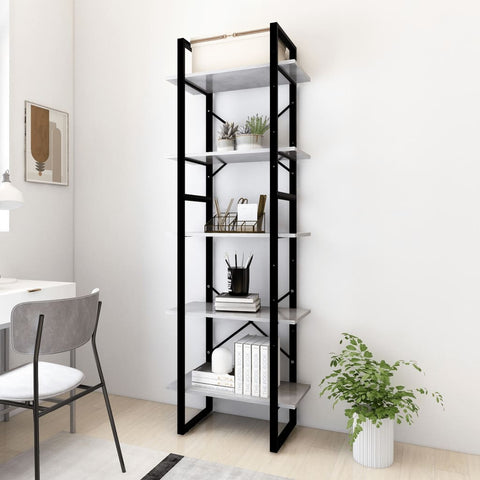 5-Tier Book Cabinet Concrete Grey 60x30x175 cm Engineered Wood 3081982