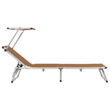44336 Folding Sun Lounger with Roof Aluminium and Textilene Brown
