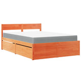 Bed with Drawers and Mattress Wax Brown 140x190 cm Solid Wood Pine 3281912