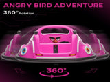 Angry Bird Licensed Waltzer Car, 12V Kids Bumper Car w/ Joysticks, Remote, Music LED Lights, Pink T3398P378939