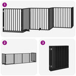 Dog Gate with Door Foldable 6 Panels Black 480 cm Poplar Wood 3155573