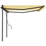 ZNTS Manual Retractable Awning with Posts 4x3 m Yellow and White 3070138