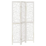 Room Divider 3 Panels White Solid Wood Paulownia 358735