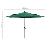 3-Tier Garden Parasol with Aluminium Pole Green 3.5 m 313877