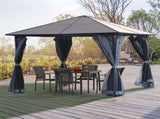 3m x 3m Hardtop Metal Frame Mesh Draped Gazebo Grey T3398P322177