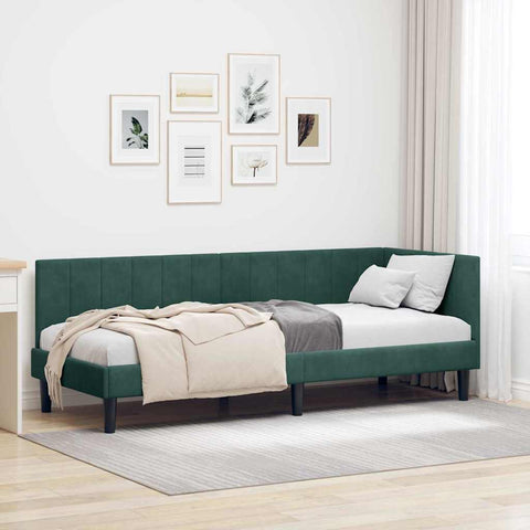 Corner Bed Frame with Headboard Dark green 80 x 200 cm Velvet 42016330