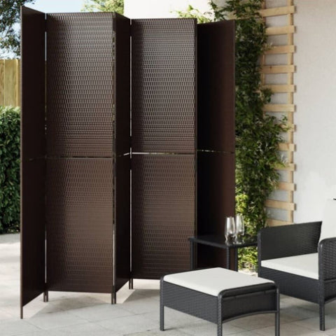 ZNTS Room Divider 6 Panels Brown Poly Rattan 365369
