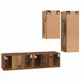 TV Cabinet Set Wall-mounted 4 pcs Old Wood Engineered Wood 3393282
