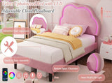 3ft Single Upholstered Bed with LED Adjustable Cute Cloud Headboard, Soft Velvet Bed Frame with N652P241968P