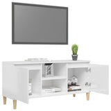 TV Cabinet & Solid Wood Legs High Gloss White 103.5x35x50 cm 805965