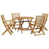 5 Piece Garden Dining Set Beige Polypropylene and Solid Wood 3281819