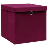 Storage Boxes with Lids 10 pcs Dark Red 32x32x32 cm Fabric 288344