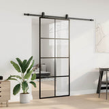 Sliding Door with Hardware Set Black 90x205 cm ESG Glass 3375944