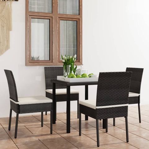 ZNTS 5 Piece Outdoor Dining Set with Cushions Poly Rattan Black 3100396