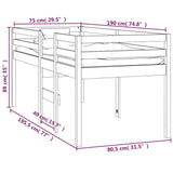 High Sleeper Bed without Mattress 75x190 cm Small Single Solid Wood Pine 821619