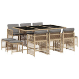 11 Piece Garden Dining Set with Cushions Mix Beige Poly Rattan 3210972