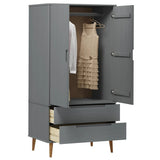 Wardrobe MOLDE Grey 90x55x175 cm Solid Wood Pine 350524