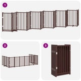 Dog Gate with Door Foldable 12 Panels Brown 600 cm Poplar Wood 3155719