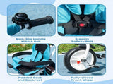 6 in 1 Kids Trike Push Bike w/ Push Handle, Canopy, 5-point Safety Belt, Storage, Footrest, Brake, T3398P348140