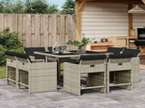 9 Piece Garden Dining Set with Cushions Light Grey Poly Rattan 3211199