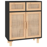 Sideboard Black 60x30x75 cm Solid Wood Pine and Natural Rattan 345637