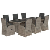 ZNTS 9 Piece Garden Dining Set with Cushions Grey Poly Rattan 3277619