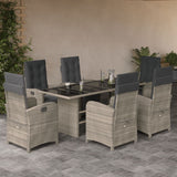 7 Piece Garden Dining Set with Cushions Light Grey Poly Rattan 3212498