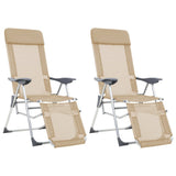 Folding Camping Chairs with Footrests 2 pcs Cream Textilene 360147