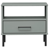 Bedside Table with Metal Legs Grey Solid Wood Pine OSLO 351031