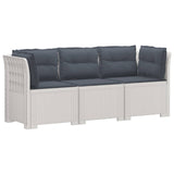 3-Seater Garden Sofa with Cushions Rattan Look PP White 3443845