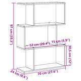Room Divider Bookcase 3-Tier Old Wood 70x24x97 cm Engineered Wood 858118