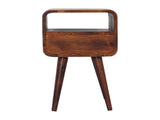 Solid Wood Mini Chestnut Curve Open Bedside, 1 Drawer and Open Shelf, Dark Brown B2743P402924