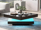 Black Square High Gloss Coffee Table with 360&deg Rotating Top, Tea Table with LED light, 70x70x36 WF324655BAA