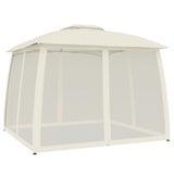 Gazebo with Double Roof and Mesh Walls Cream 2.93x2.93 m Steel 368448