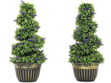 Set of 2 Decorative Artificial, Boxwood Spiral Topiary Tree with Lavender and Pot, Fake T3398P342966