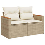 7 Piece Garden Sofa Set with Cushions Beige Poly Rattan Acacia 3327509