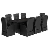 9 Piece Garden Dining Set with Cushions Black Poly Rattan 3277657