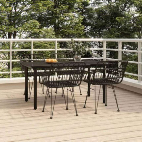 5 Piece Garden Dining Set Black Poly Rattan 3157869