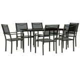 7 Piece Garden Dining Set Black Steel and Textilene 3200723